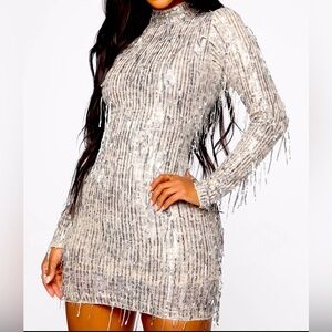 Fashion Nova Sequin Mini Dress Silver Size Medium